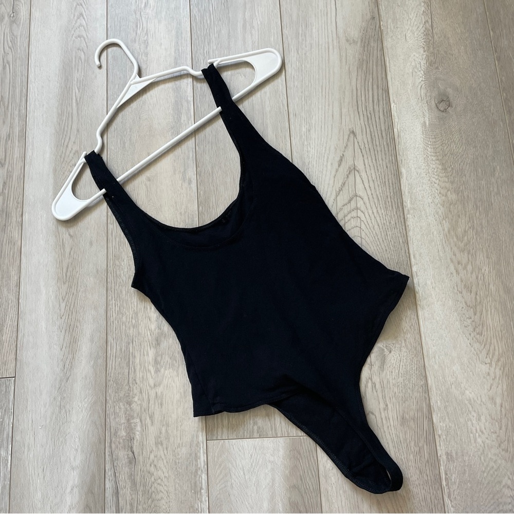 Free People Scoop Neck Thong Bodysuit Black (Small) semi sheer fitted party - Picture 7 of 8